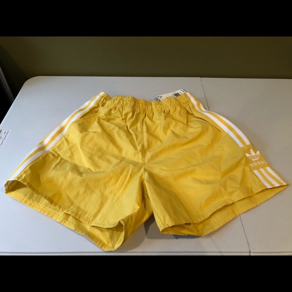 Adidas Core Yellow/White Stripe Shorts NWT, XL only - Picture 1 of 9